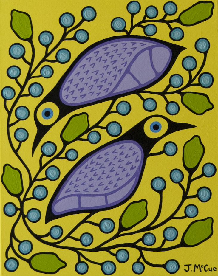 “Birds and Blueberries 2” Acrylic on canvas 20” x 16”